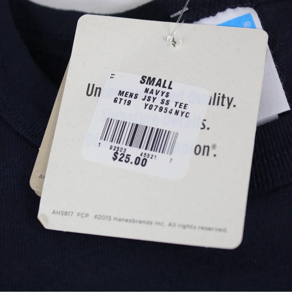 Champion Navy Blue 100%‎ Cotton Logo Heritage T-Shirt Mens Size Small - NEW - Picture 6 of 8